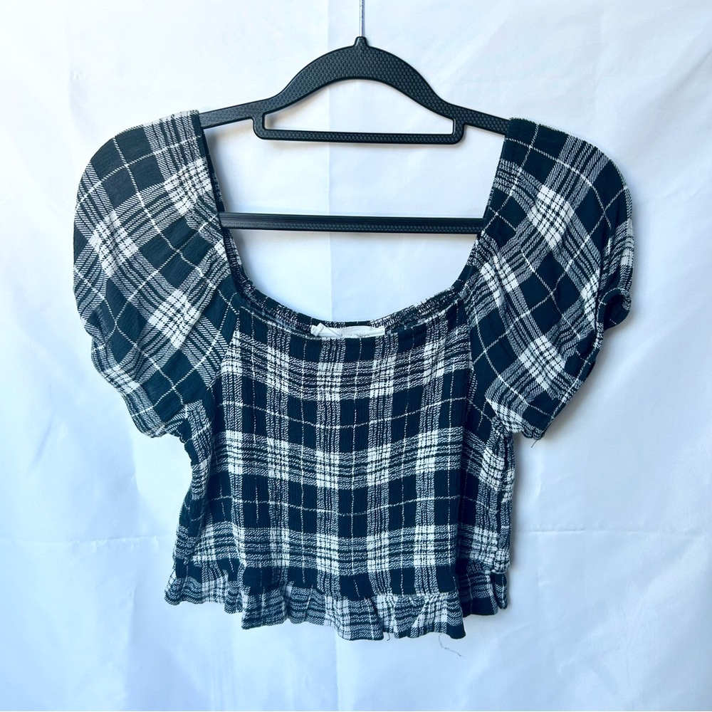 Pink Rose Black and White Plaid Blouse